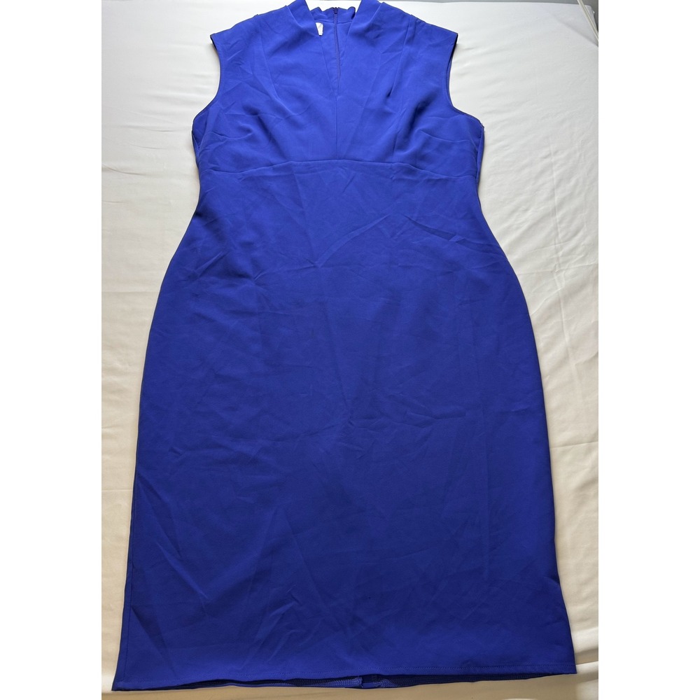 Jaclyn Smith Sheath Dress Womens Large Blue Sleeveless Mock Neck Career Workwear